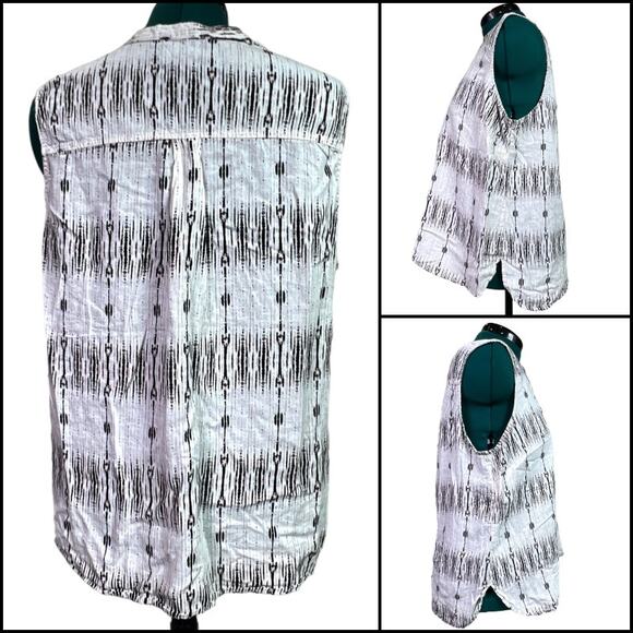 Cynthia Rowley Woman Boho Sleeveless Blouse Top Plus Size 1X White Black Brown - Picture 2 of 11